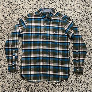 Psycho Bunny Men’s Plaid Flannel Shirt Green Blue White Long Sleeve Size Medium